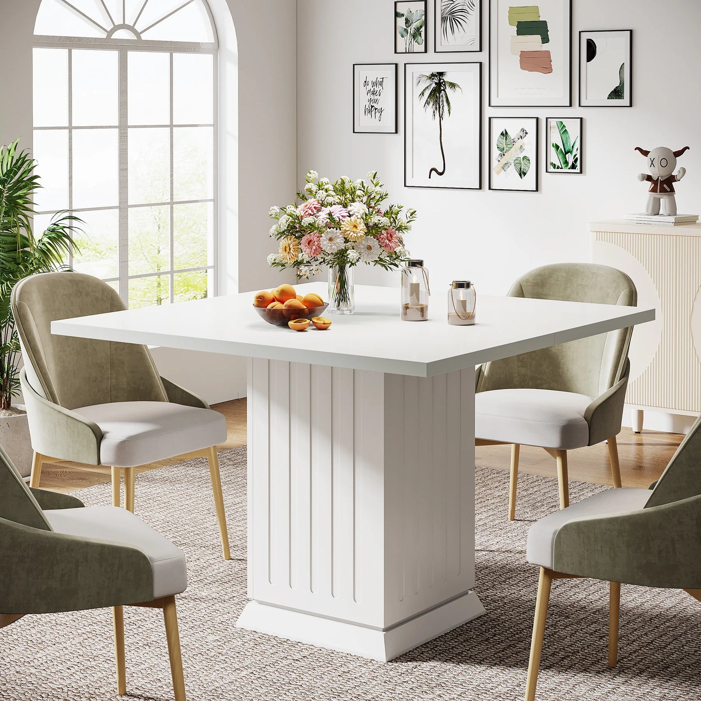 Tribesigns Square Dining Table with 2 Placemats,  Wood Small Dinner Kitchen Table for 4 People