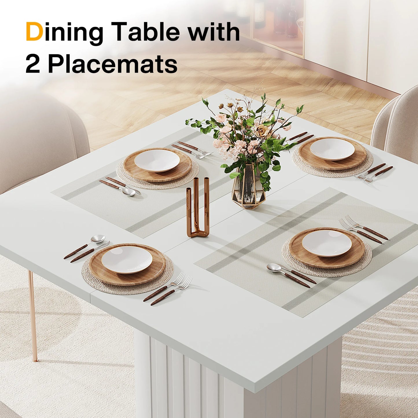 Tribesigns Square Dining Table with 2 Placemats,  Wood Small Dinner Kitchen Table for 4 People