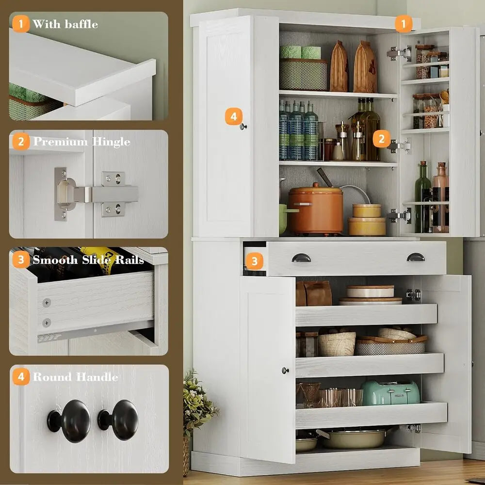 Kitchen Pantry Cabinet 72" Height,
Cupboard with Drawer, and 6 Hanging Shelves for Dining Room