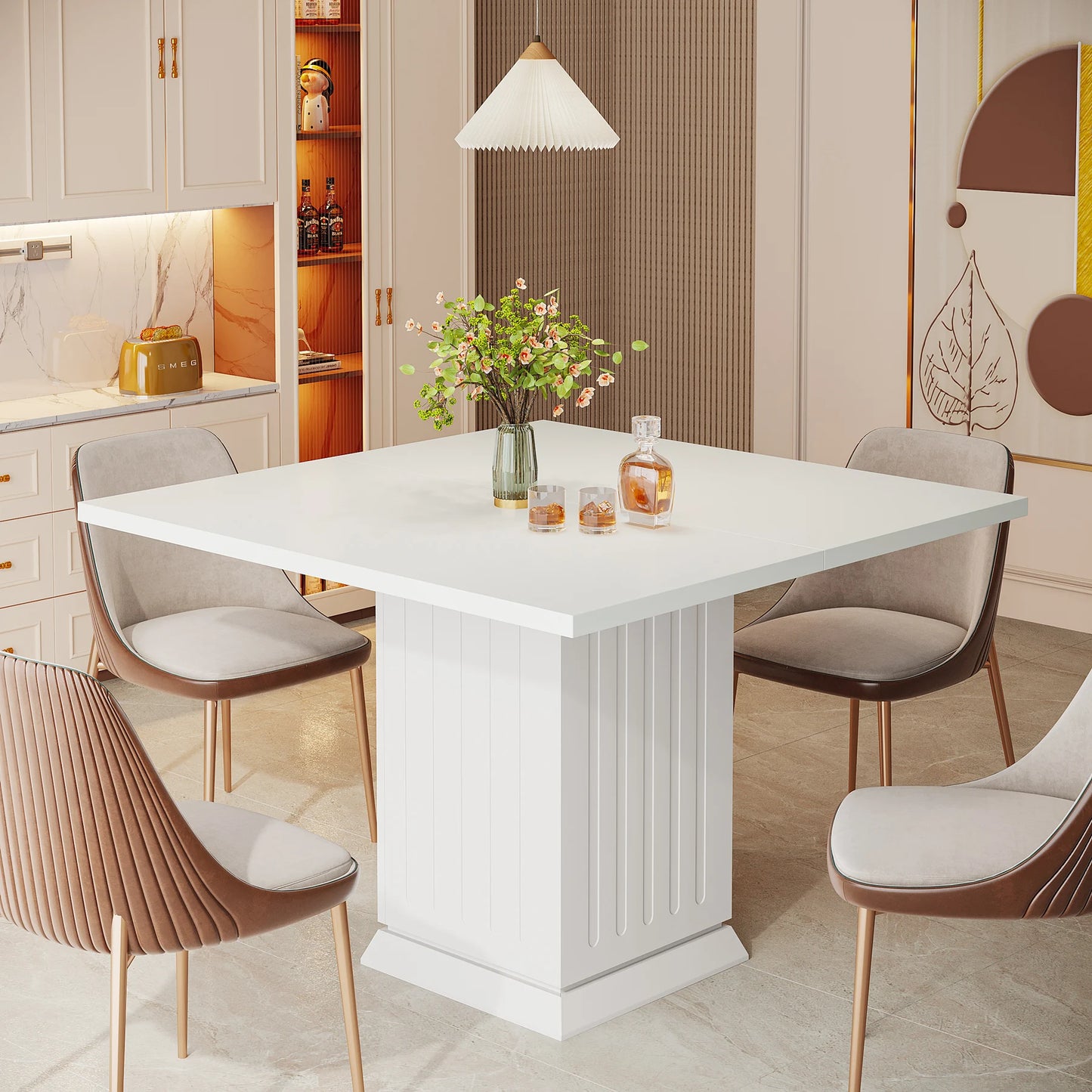Tribesigns Square Dining Table with 2 Placemats,  Wood Small Dinner Kitchen Table for 4 People