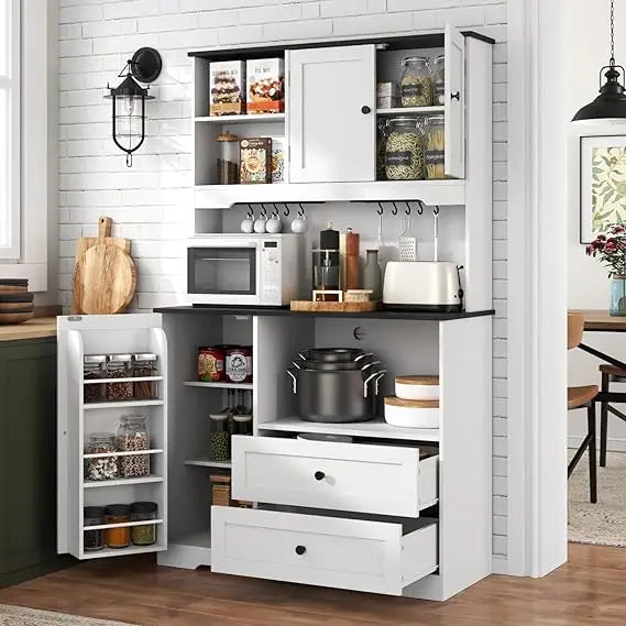 Kitchen Pantry Storage Cabinet, Buffet Cabinet with Wine Glass Holder