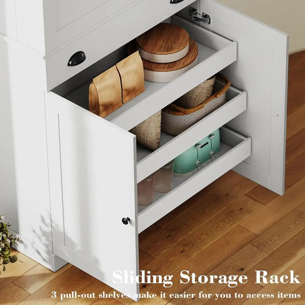 Kitchen Pantry Cabinet 72" Height,
Cupboard with Drawer, and 6 Hanging Shelves for Dining Room