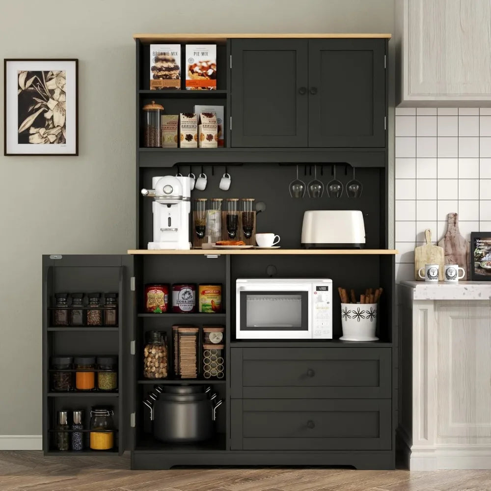 Kitchen Pantry Storage Cabinet, Buffet Cabinet with Wine Glass Holder
