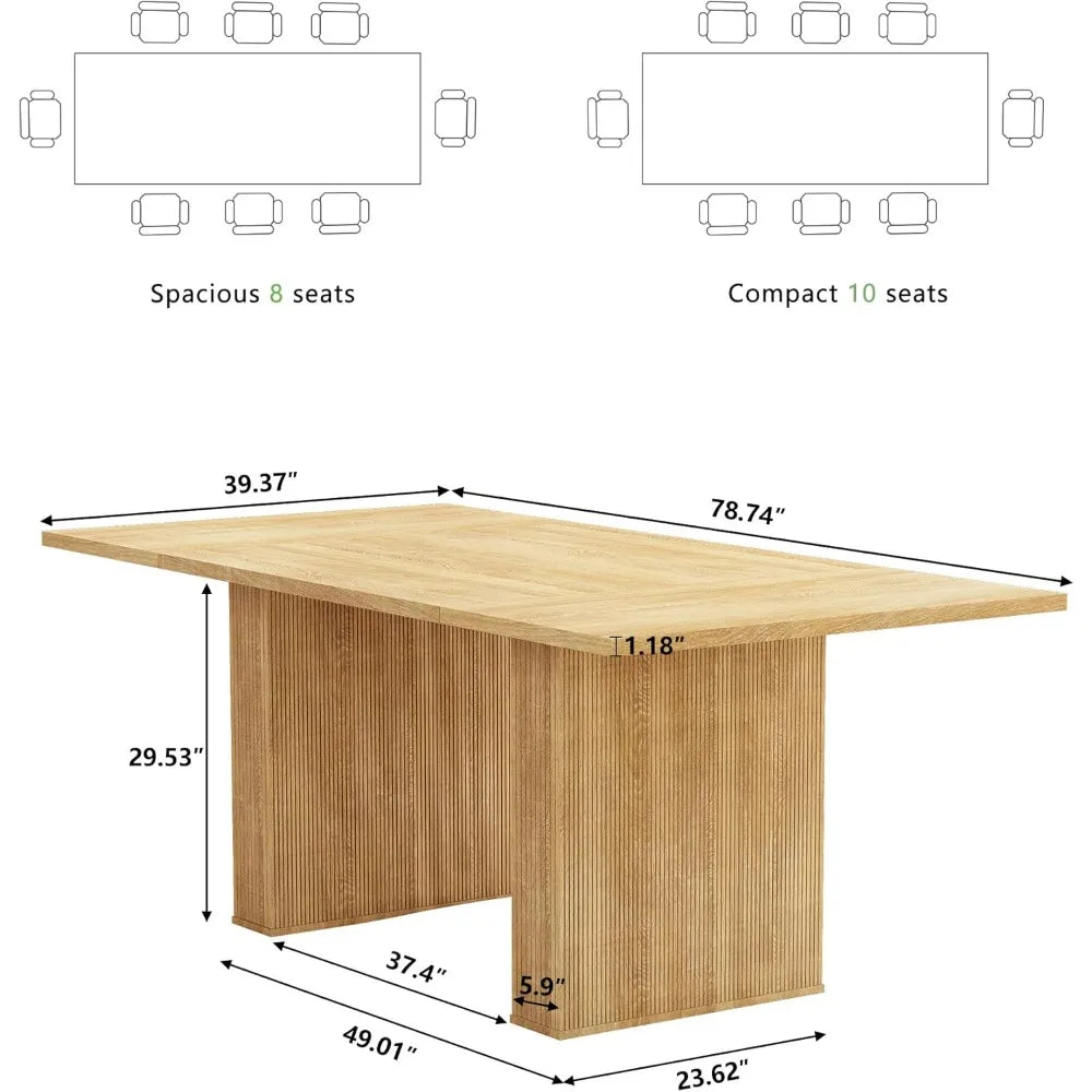 78 Inch Rectangular Dining Table for 6 to 10, Farmhouse Wood Long Dining Table for Kitchen