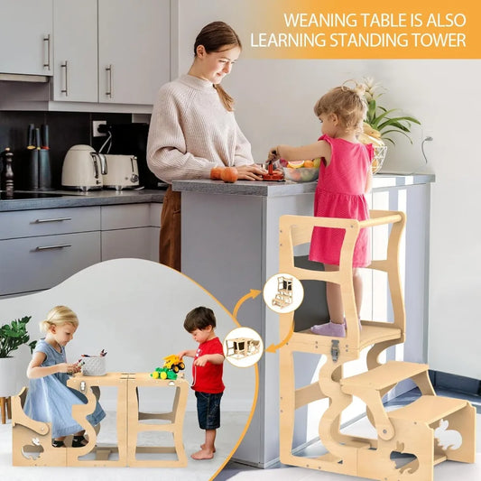 Kitchen Stool Helper for Toddlers, with Chalkboard and Backrest,