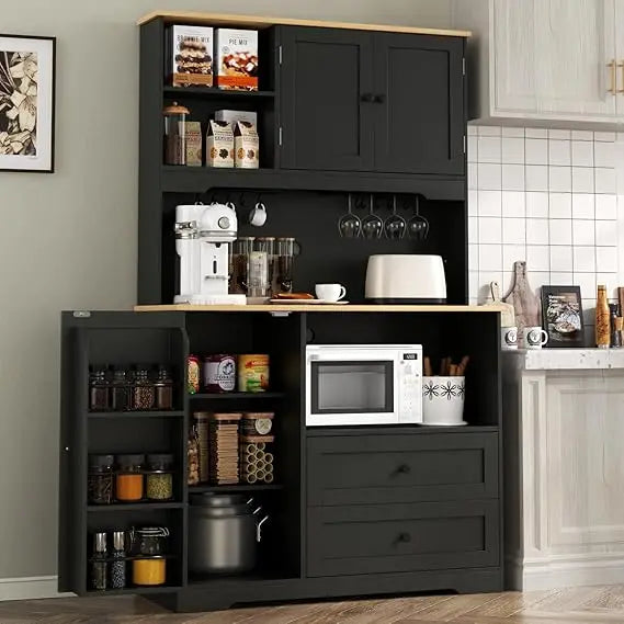 Kitchen Pantry Storage Cabinet, Buffet Cabinet with Wine Glass Holder