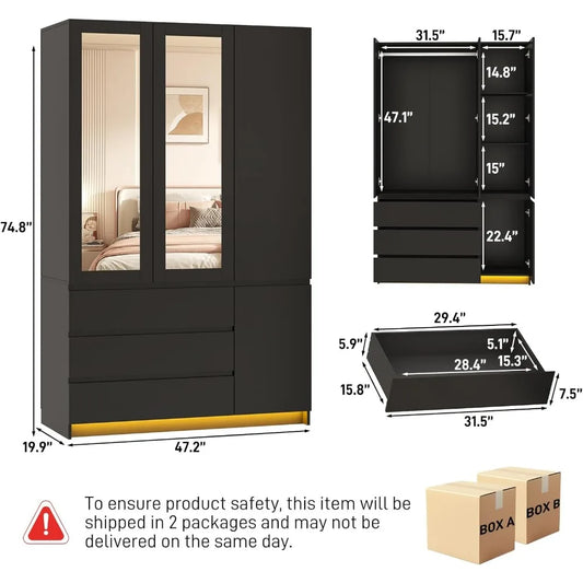 3 Doors Armoire Wardrobe Closet