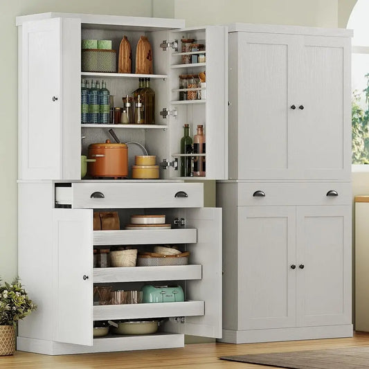 Kitchen Pantry Cabinet 72" Height,
Cupboard with Drawer, and 6 Hanging Shelves for Dining Room