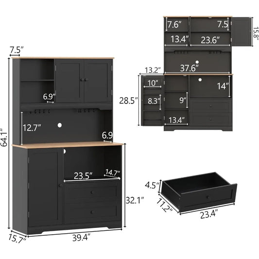 Kitchen Pantry Storage Cabinet, Buffet Cabinet with Wine Glass Holder