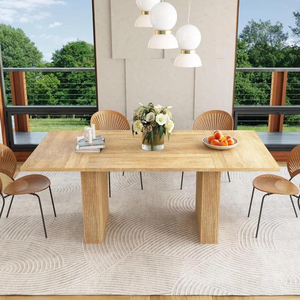 78 Inch Rectangular Dining Table for 6 to 10, Farmhouse Wood Long Dining Table for Kitchen