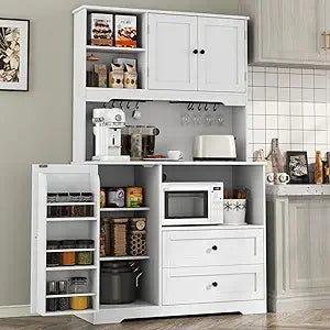 Kitchen Pantry Storage Cabinet, Buffet Cabinet with Wine Glass Holder