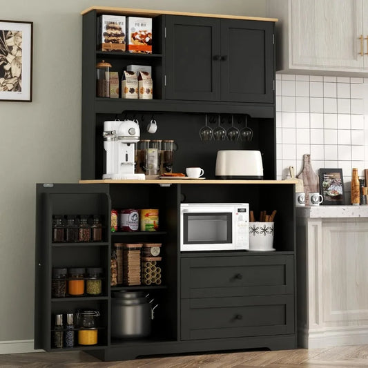 Kitchen Pantry Storage Cabinet, Buffet Cabinet with Wine Glass Holder