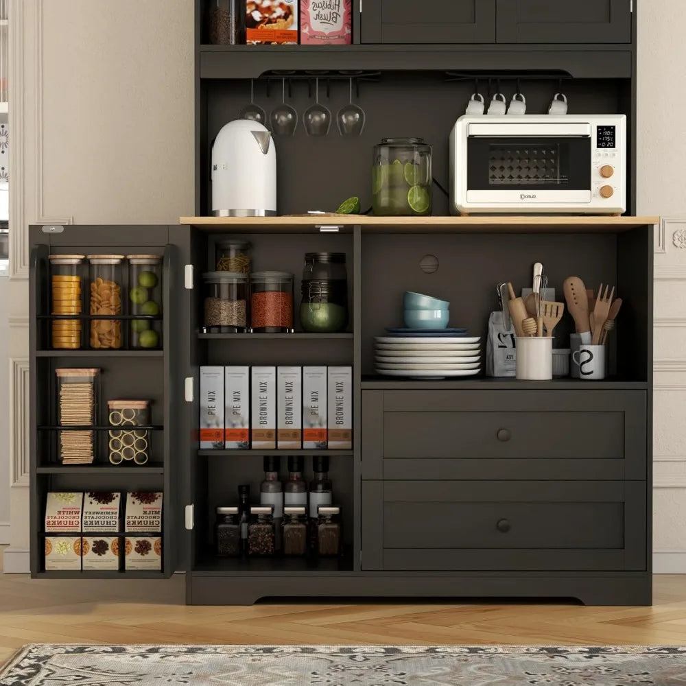 Kitchen Pantry Storage Cabinet, Buffet Cabinet with Wine Glass Holder