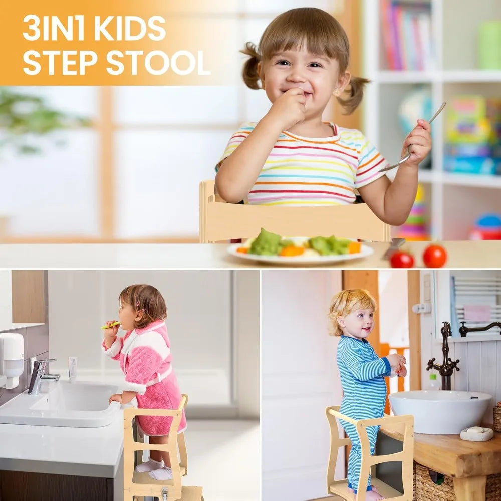 Kitchen Stool Helper for Toddlers, with Chalkboard and Backrest,