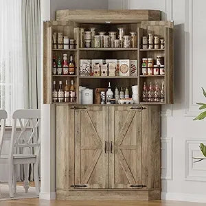 Kitchen Pantry Storage Cabinet, Buffet Cabinet with Wine Glass Holder