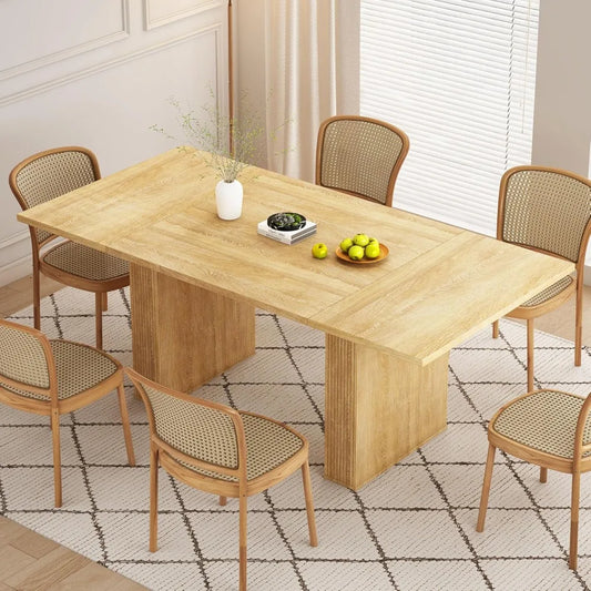 78 Inch Rectangular Dining Table for 6 to 10, Farmhouse Wood Long Dining Table for Kitchen